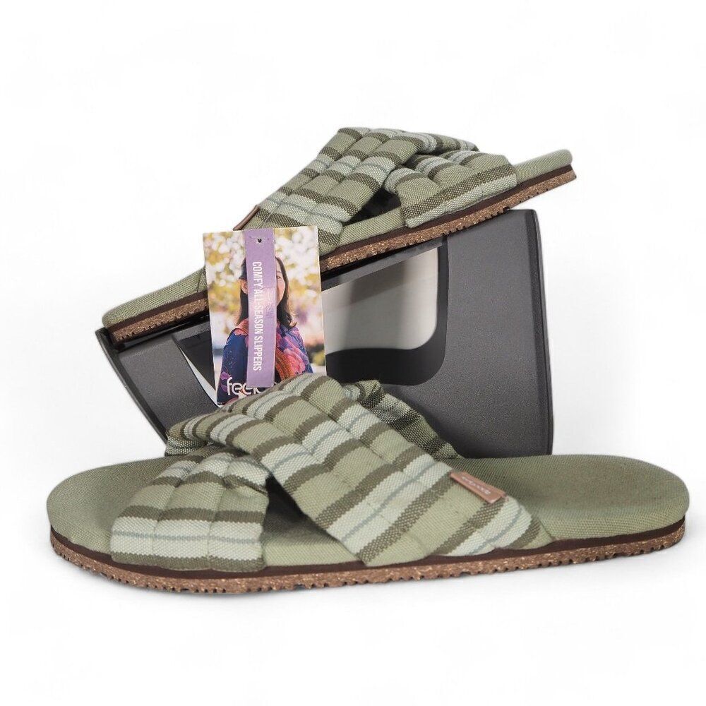 FeelGoodz Quilted Cross-Straps Slip-on Sandals "Thyme" Women's L (10-11)‎